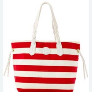 Dooney Bourke Sullivan  Red White Striped  Zip Tote Shoulder Bag Nylon 16"